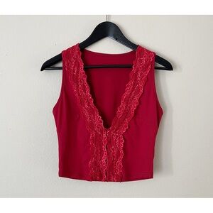 Red Lace Hook & Eye Tank Top Cami Size Small